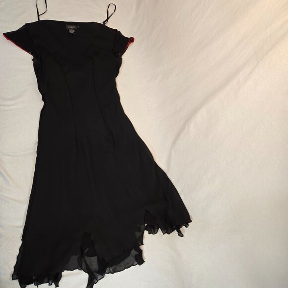 CDC Whimsigoth Y2K Black Mesh Sheer Red Lace Babydoll Asymmetrical Dress Size 4. - Picture 11 of 14